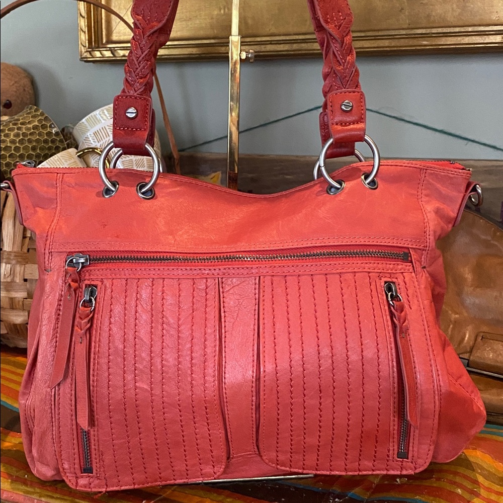 The Sak Coral Leather Shoulder Crossbody Bag with Detailed Stitching